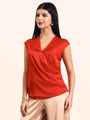 Women's Luxury European Satin V Neck Pleated Sleeveless Top