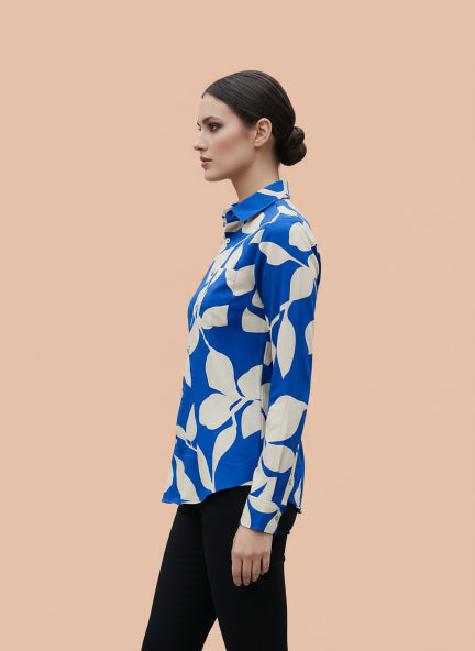 Women'S Premium Rayon Shirt With Blue Floral Print
