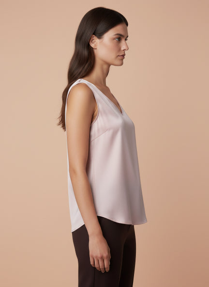 European Satin V Neck Sleeveless Top