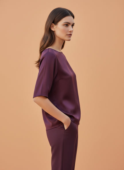 Elegant Deep Plum European Satin Top