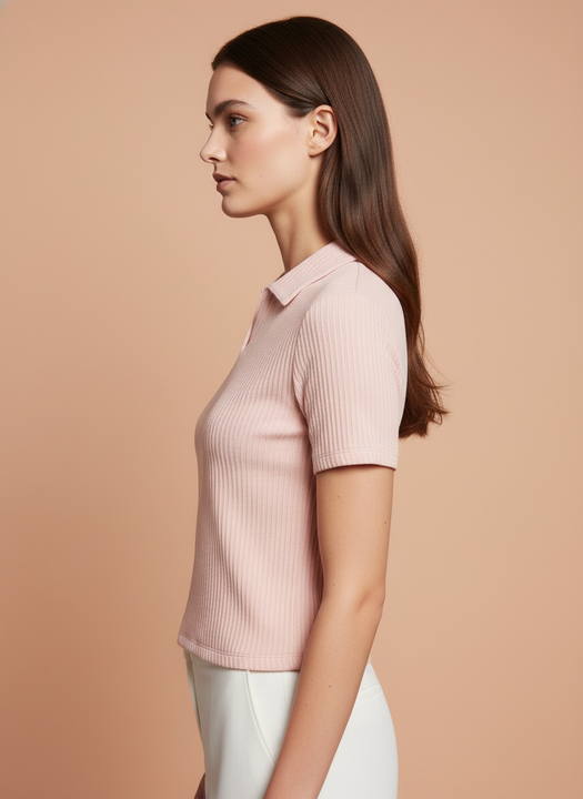 Women’s Blush Pink Ribbed Polo T-Shirt