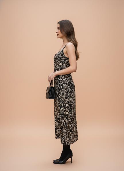 Rayon Printed V Neck Shoulder Strap Maxi Dress