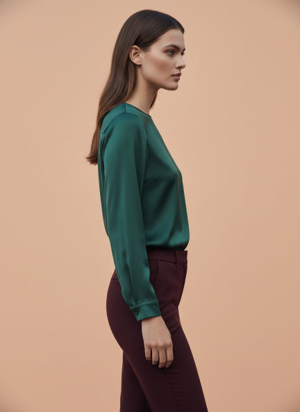 European Satin Bishop Sleeves Top