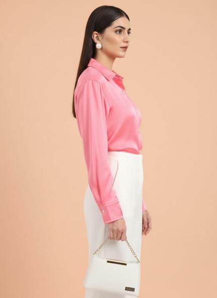 Bubblegum Pink Regular Fit Summer Satin Shirt