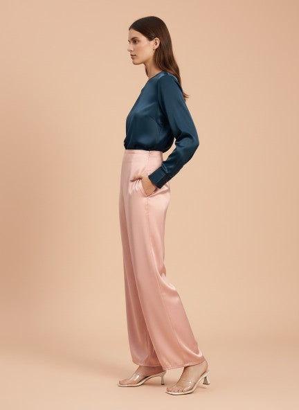 Satin Wide Leg Pants European Fabric  Blush Pink Glam Look