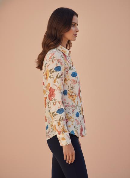 Cambric Digital Print Puff Sleeve Shirt