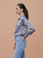 Bluish Grey Regular Fit Summer Satin Shirt