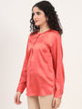 Summer Satin Coral Front Pleated Tunic
