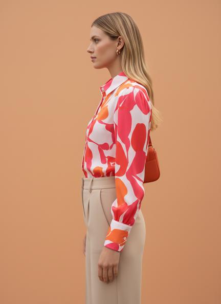 Satin Digital Print Puff Sleeve Shirt
