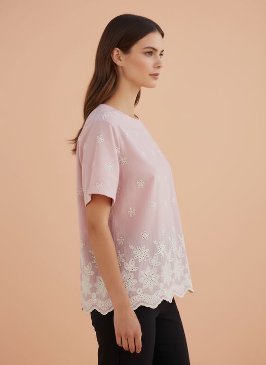 Pink Embroidered Schiffli Top