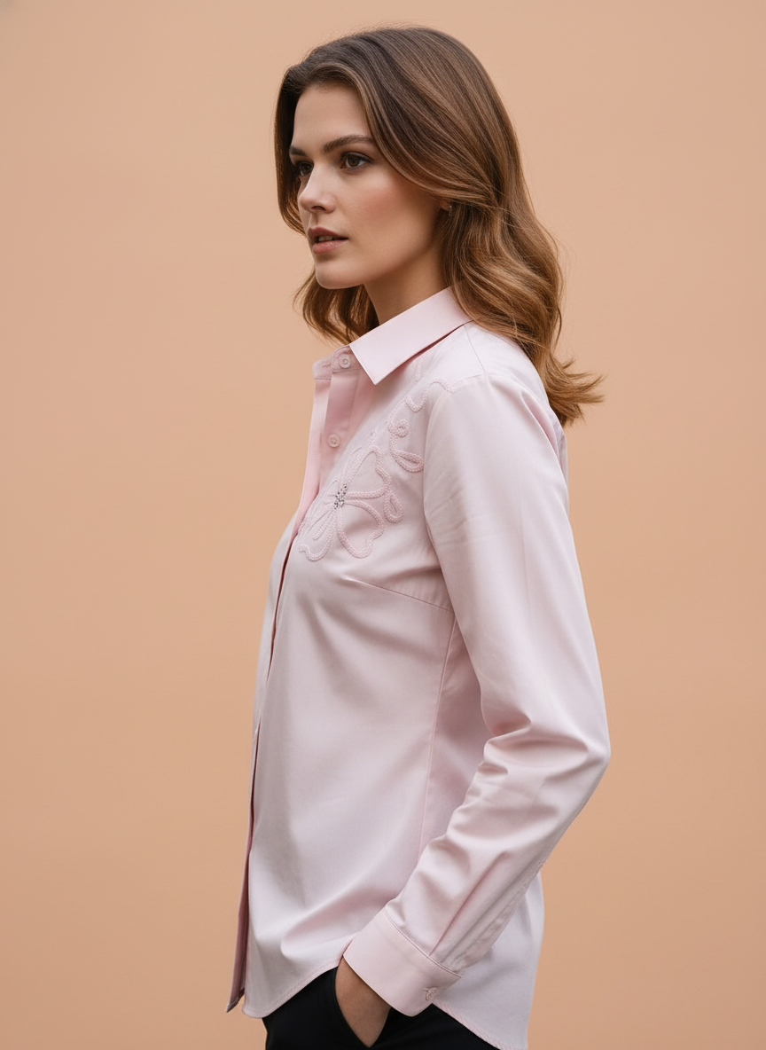 Elegant Pink Embroidered Formal Shirt for Women