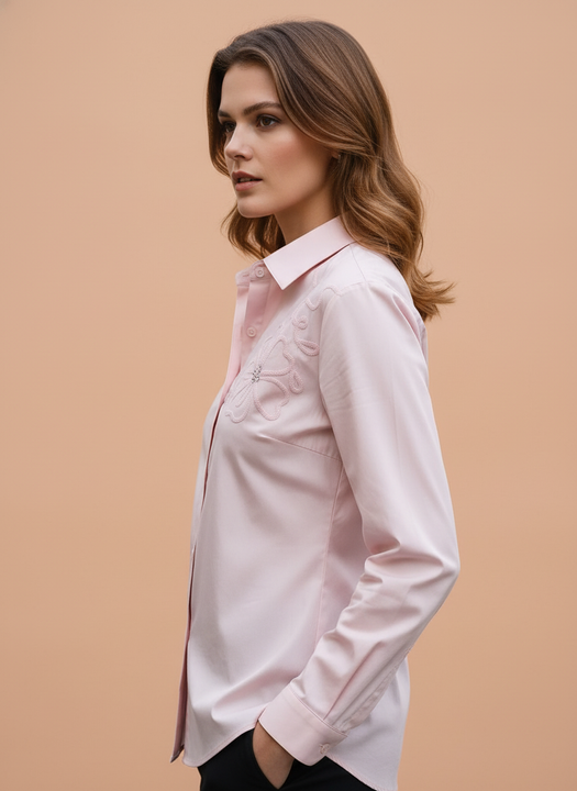 Elegant Pink Embroidered Formal Shirt for Women
