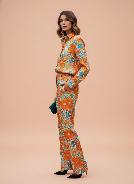 Premium Roman Satin Floral Coord Set