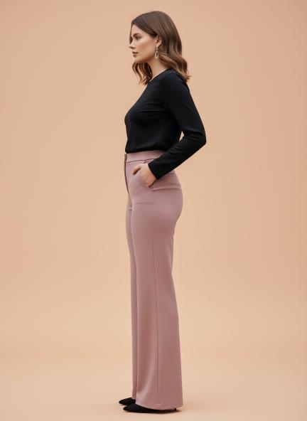 Banana Crepe Canyon Rose Flared Trouser Slash Pocket