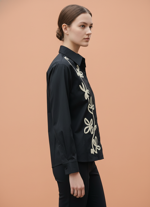 Elegant Black Embroidered Shirt for Women
