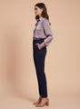 Banana Crepe Navy Skin Fit With Multi Pleated Trouser