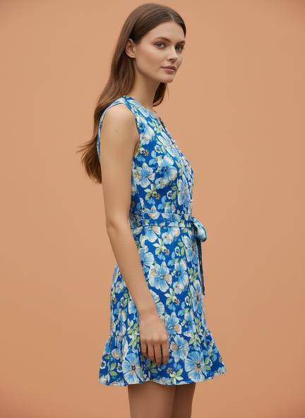 Premium Micro Digital Print  V Neck Flare Dress With Slash Pocket