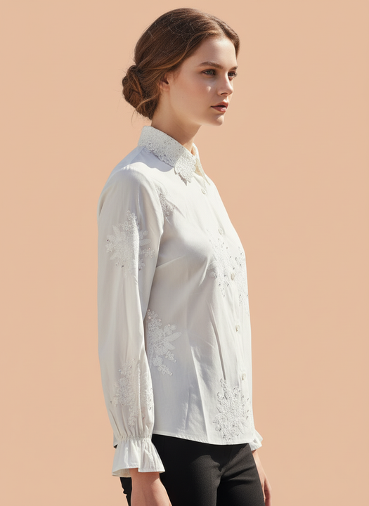 White Lace Embroidered Shirt for Women