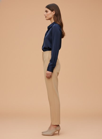 Banana Crepe Wheat Skin Fit With Multi Pleated Trouser