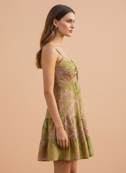 Olive Blossom Floral Mini Dress