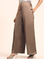 Luxury Satin Wide Leg Pants European Fabric  Mocha Pearl Glam Look
