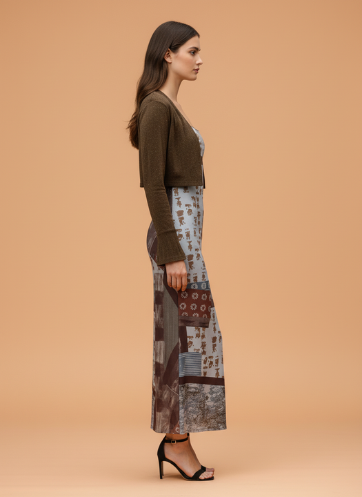 Elegant Printed Midi Dress with Shrug for Women