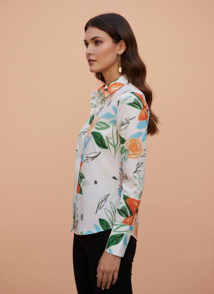 Premium Micro Multicolour Regular Length Straight Hem Digital Print Shirt