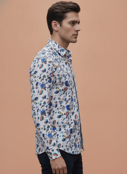 Men'S Premium White Printed Rayon Shirt