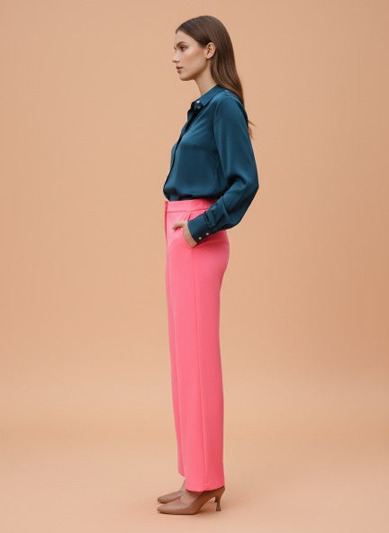 Banana Crepe Hot Pink Flared Trouser With Slash Pocket