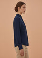 Summer Satin Navy Mandarin Collar Shirt