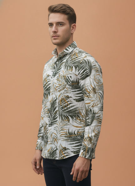 Men'S Botanical Print Premium Rayon Shirt