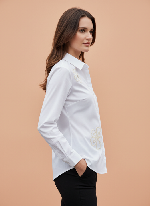 Elegant White Floral Embroidered Formal Shirt