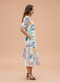 Rayon Printed Puff Sleeve A Line Front Button Maxi Dress