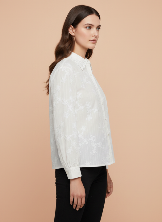White Floral Embroidered Women Shirt