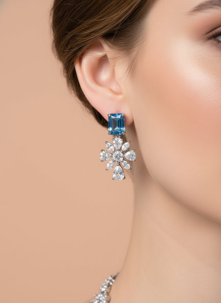 Blue Cubic Zirconia Necklace & Earrings Set for Women