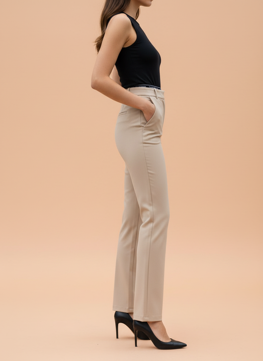 Beige Straight Fit Trousers for Women