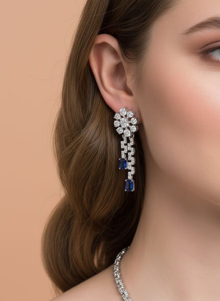 Blue Sapphire Cubic Zirconia Necklace & Earrings Set for Women