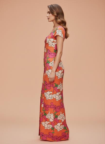 Cambric Digital Print  Front Slit Body Con Dress With Slash Pocket