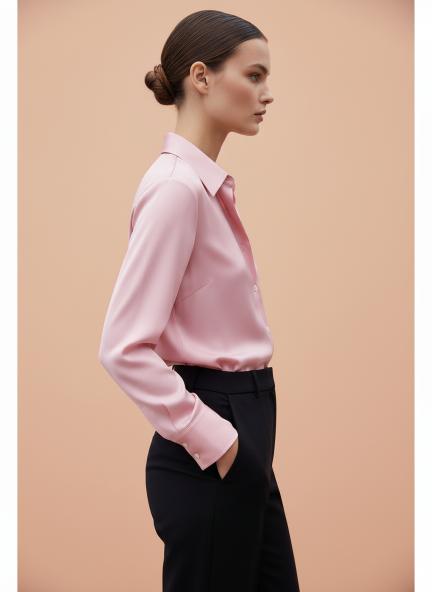 Peachy Pink Regular Fit Summer Satin Shirt