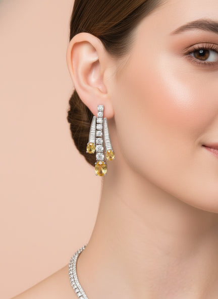 Luxury Gold-Tone Cubic Zirconia Necklace & Earrings Set