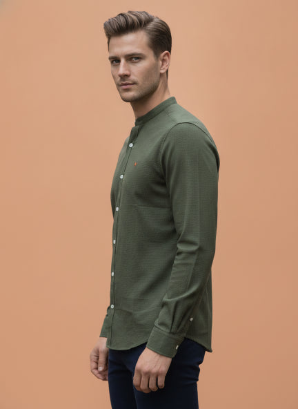 Premium Men'S Crinkle Cotton Shirt | Green
