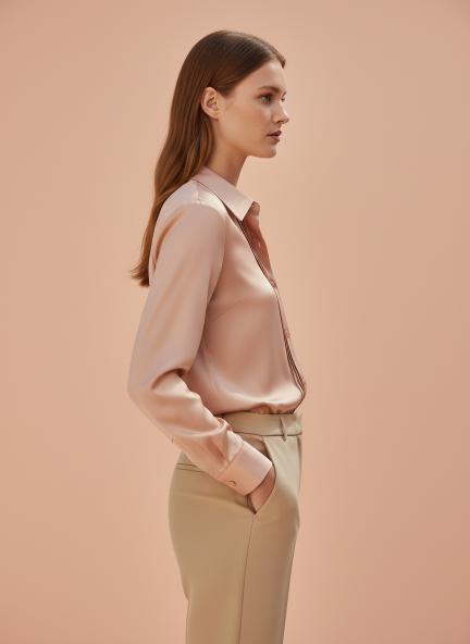 Tailored Fit European Satin Shirt With Pleated Placket