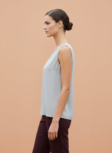 European Satin V Neck Sleeveless Top