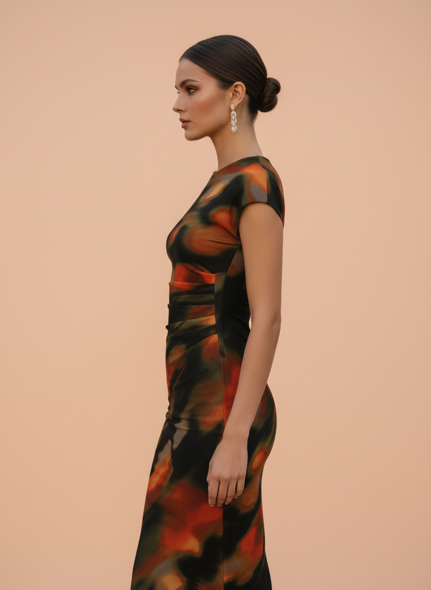 Elegant Printed Bodycon Midi Dress for Women