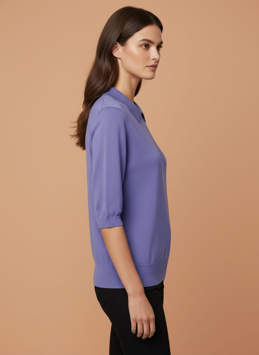 Lavender Purple Knit Top with Embellished Peter Pan Collar