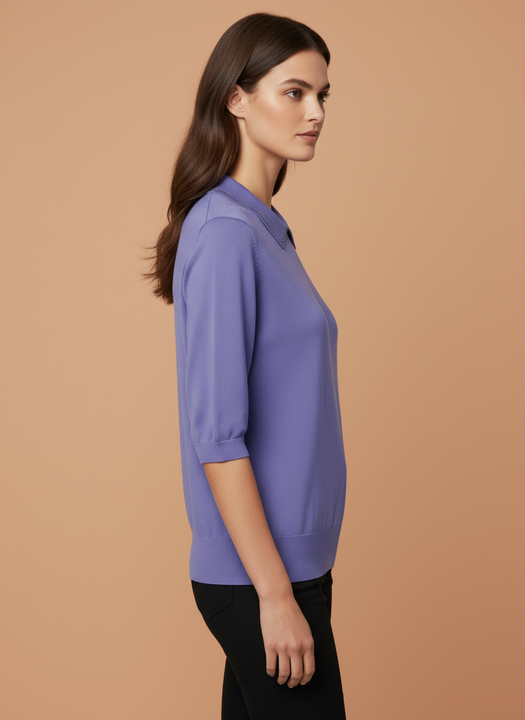 Lavender Purple Knit Top with Embellished Peter Pan Collar