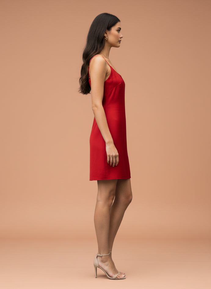 European Satin Crimson Red Dress