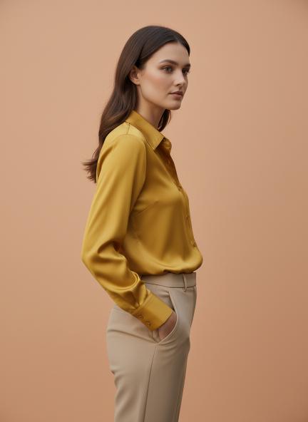 Tailored Fit European Satin Shirt With Pleated Placket