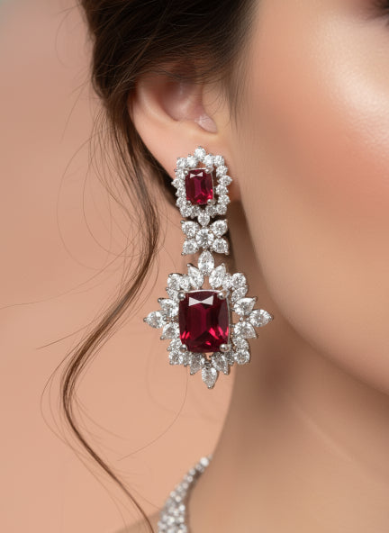Red Ruby Cubic Zirconia Necklace & Earrings Set for Women