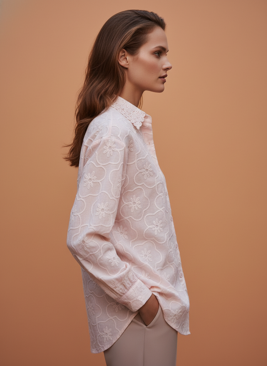 Light Pink Embroidered Women Shirt